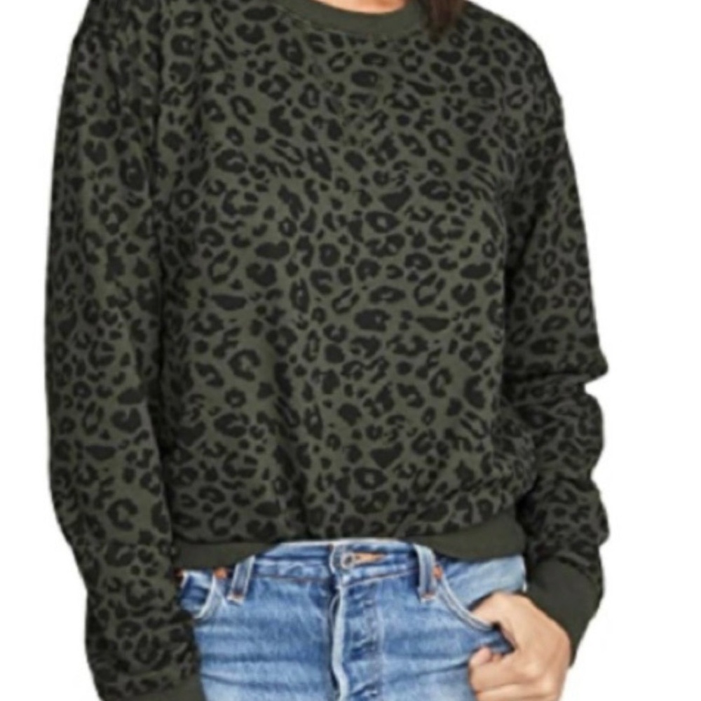 Olive Green Leopard Print Pullover Sweatshirt